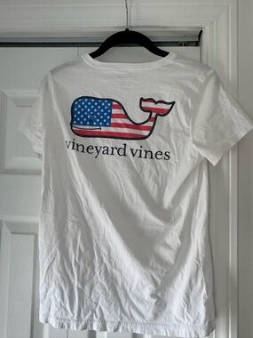 Vineyard Vines White Tee with American Flag Whale
